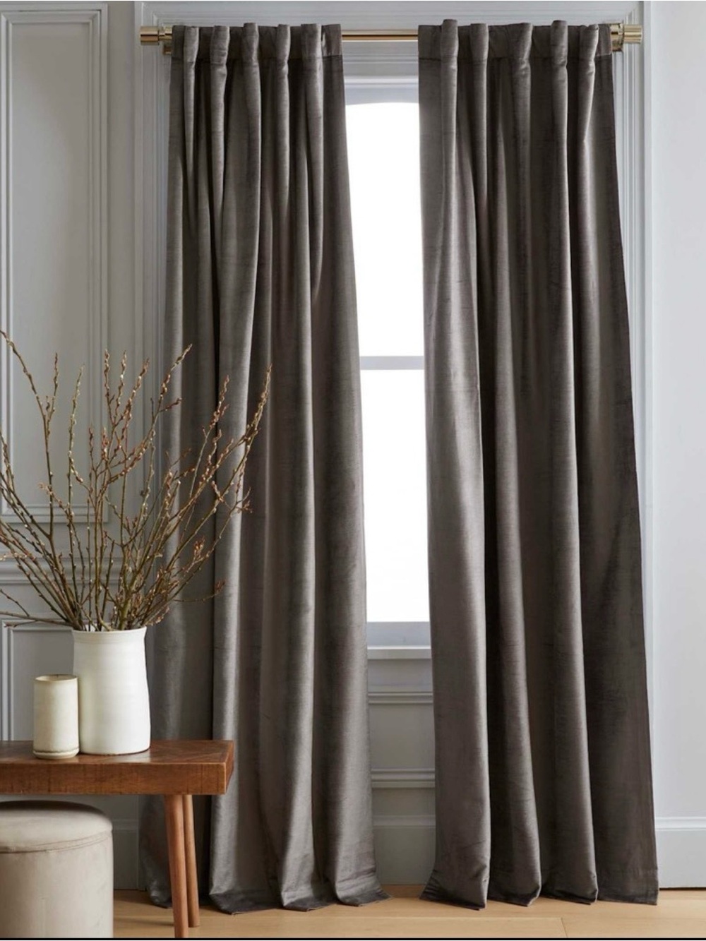 Quince European Luster Velvet Curtain Panel in Slate